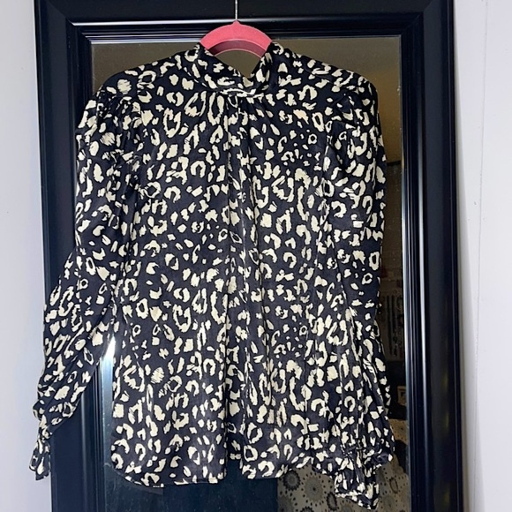 Black + cream leopard long sleeve blouse